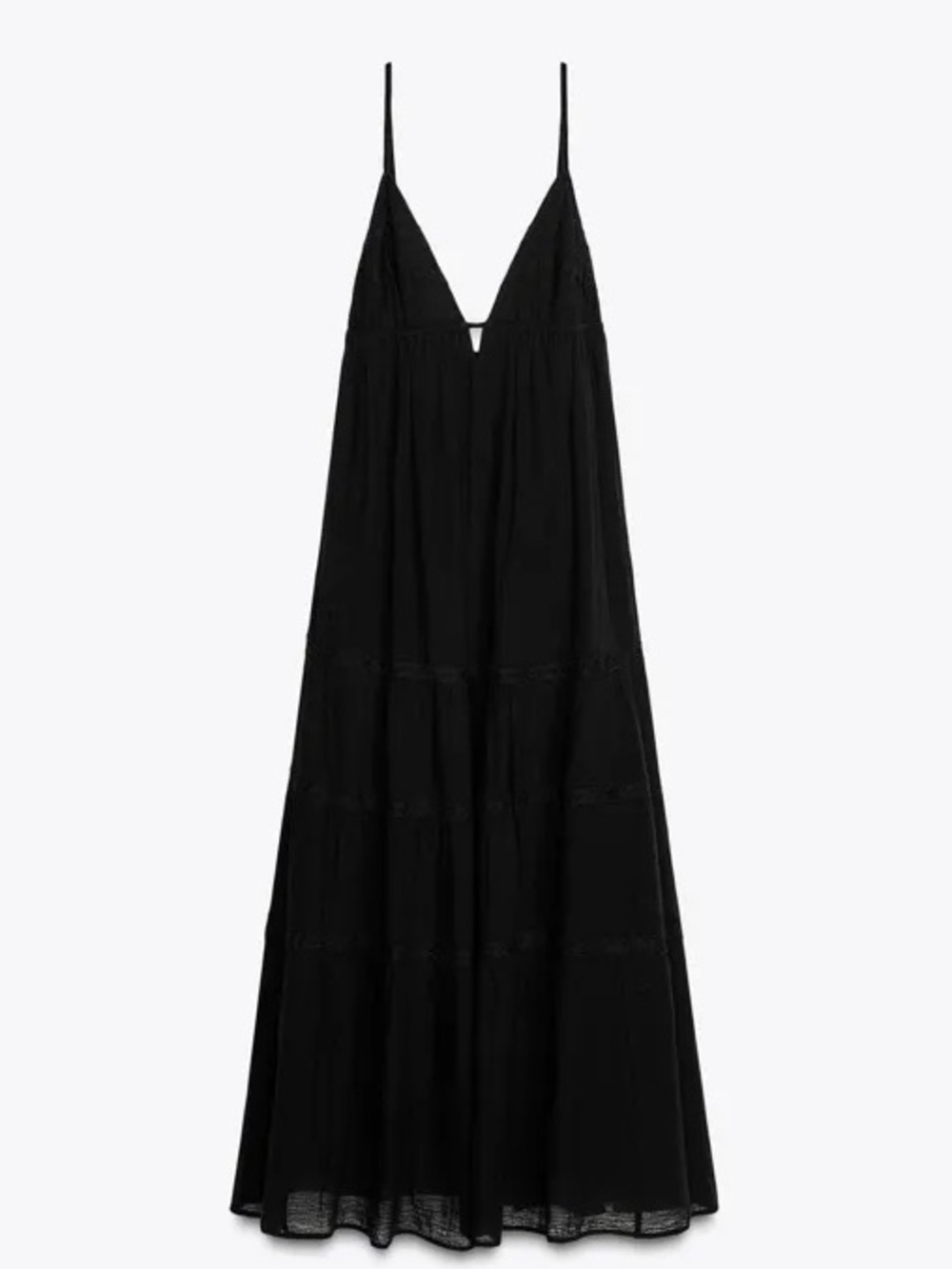 ZARA Gauzy Cotton Maxi Dress w Spaghetti Straps. Black. XS NWT - Picture 5 of 14